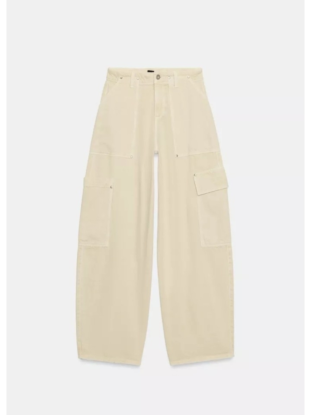 Zara Z1975 Wide-Leg Barrel Cargo Mid Rise Pants in Beige Sz-40/8